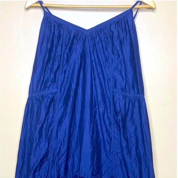 TRYB Tula Shift Dress Blue V Neck Spaghetti Stray Racerback Midi High-Low Hem - Picture 1 of 10